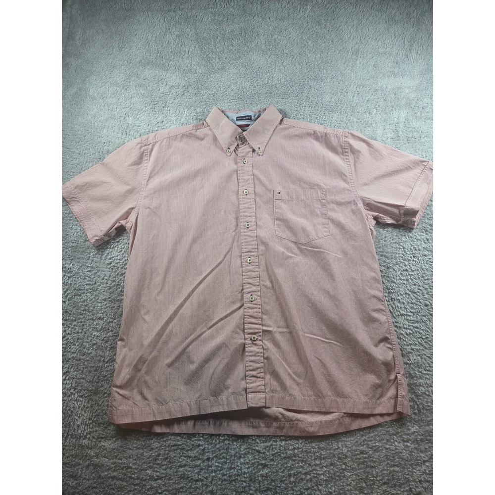 Easter Tommy Hilfiger Mens Red White Blue Micro Button Down Shirt Flag Logo L